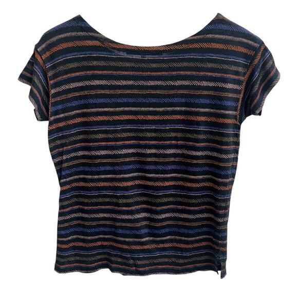 Comptoir des Cotonniers 100% Linen Stripe Short Slv Tee Top Sz 1 US XS S Casual - Picture 2 of 5